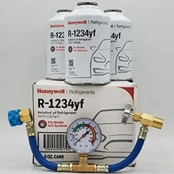 Brand new 🔔 Honey Well Genuine 8oz R1234YF Refrigerant (3 Freon Cans) & HD Brass Can Tap With Gauge 🌟