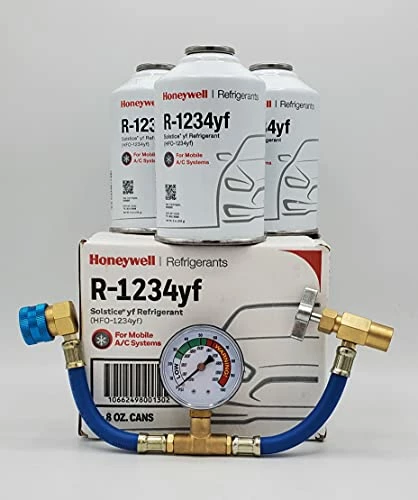 Brand new ๐ Honey Well Genuine 8oz R1234YF Refrigerant (3 Freon Cans) & HD Brass Can Tap With Gauge ๐ 3 Brand new ๐ Honey Well Genuine 8oz R1234YF Refrigerant (3 Freon Cans) & HD Brass Can Tap With Gauge ๐